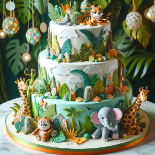 FUN JUNGLE THEMED KIDS BIRTHDAY LAYER CAKE CARD