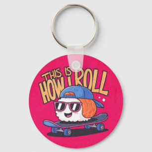 Fun Kawaii Sushi on skateboard Keychain