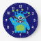 Fun kids alien blue, white green wall clock