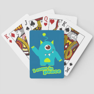 Fun kids alien in peace playing cards
