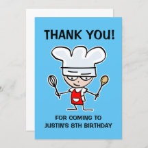 Fun kid's baking Birthday party thank you card