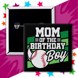 Fun Kids Baseball Party Mom of the Birthday Boy 2 Inch Square Button