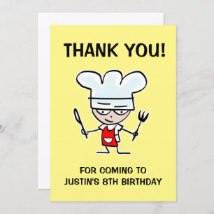 Fun kid's cooking Birthday party thank you card