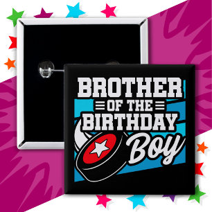 Fun Kids Hockey Party Brother of the Birthday Boy 2 Inch Square Button