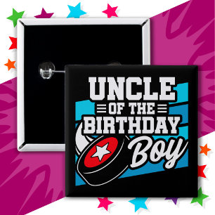 Fun Kids Hockey Party Uncle of the Birthday Boy 2 Inch Square Button