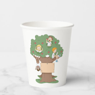 Fun Kids Playing in Apple Tree  Paper Cups