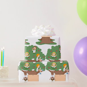 Fun Kids Playing in Apple Tree Wrapping Paper