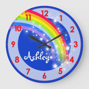 Fun kids rainbow name blue wall clock