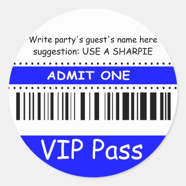 Fun Kids VIP Pass Admit One Birthday Party (blue) Classic Round Sticker (Front)