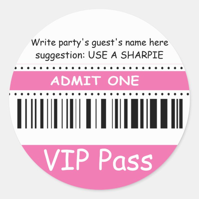 Fun Kids VIP Pass Admit One Birthday Party (pink) Classic Round Sticker (Front)