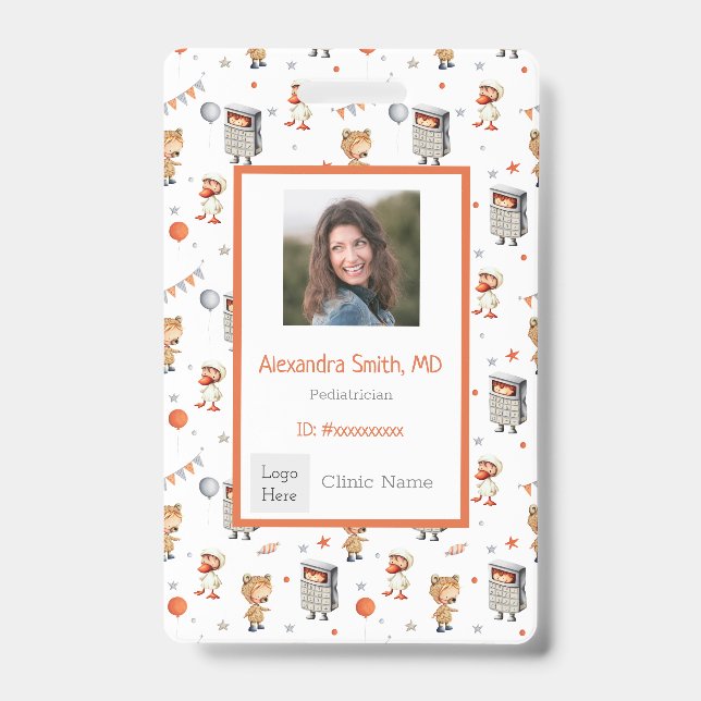 Fun Kids with Costumes Pattern Pediatrician ID Badge (Front)