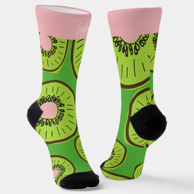 Fun Kiwi Fruit Personalized Socks (Angled)