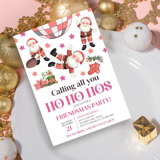 Fun Ladies Night Friendsmas Christmas Party Invitation (Calling all you Ho Ho Hos Fun Friendsmas Christmas Party Invitation )