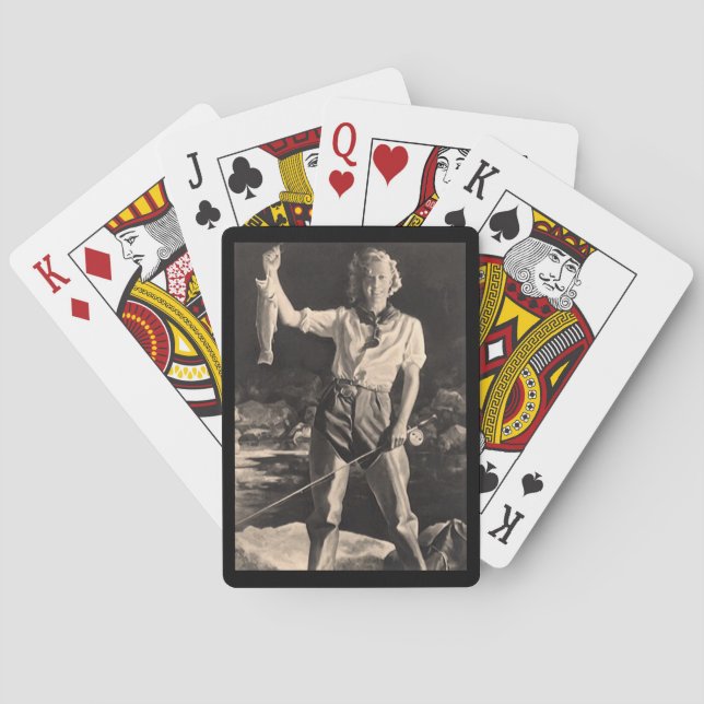 Fun lady Fishing van travel camper playful games Playing Cards (Back)