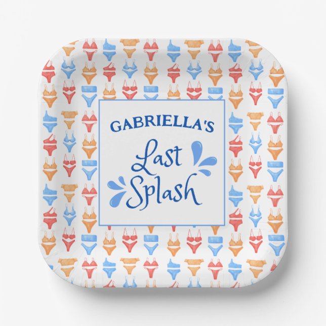 Fun "Last Splash" Theme Personalized Bachelorette Paper Plate (Front)