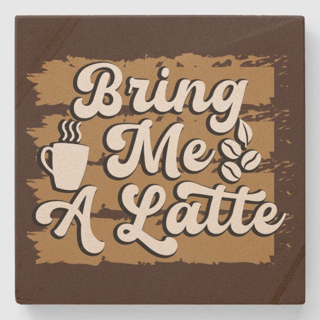 Fun latte word art  stone coaster (Front)
