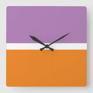 Fun Lavender Purple White Orange Colour Blocks Square Wall Clock