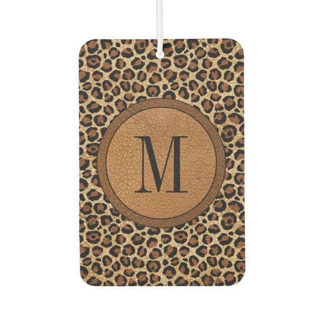 Fun Leather Leopard Vintage Modern Boho Monogram Air Freshener (Front)