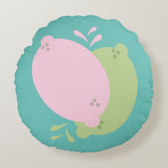 Fun Lemon and Lime Fresh Squeezable Citrus Round Pillow (Front)