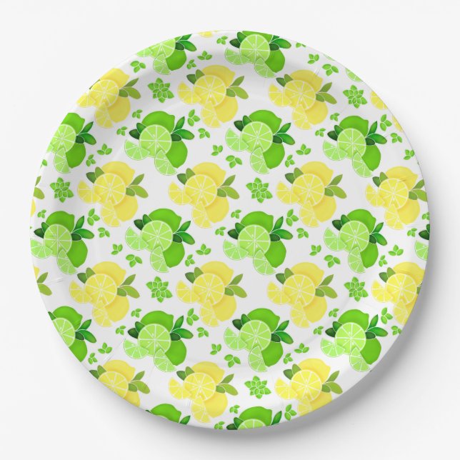 Fun lemon lime pattern   paper plate (Front)