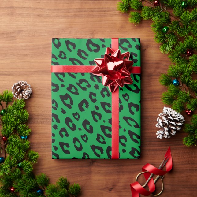 Fun leopard animal print matte green Christmas Wrapping Paper (Holiday Gift)
