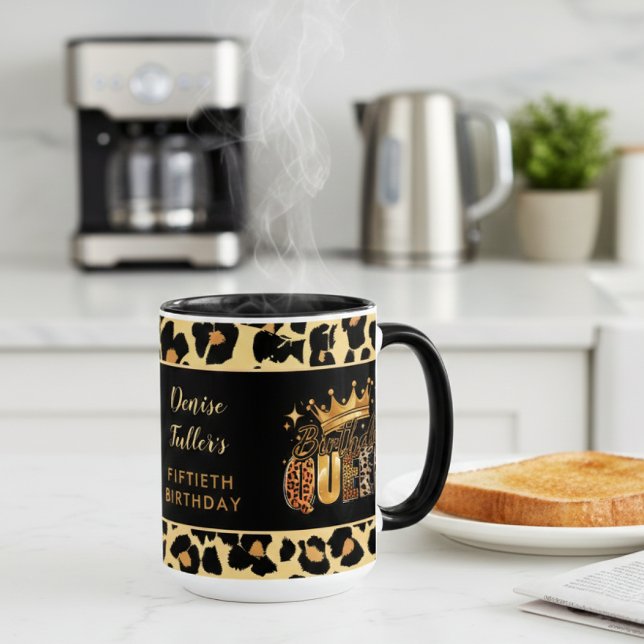 Fun Leopard Birthday Queen Fifty Birthday Mug (Creator Uploaded)
