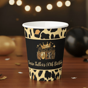 Fun Leopard Birthday Queen Fifty Birthday Paper Cups