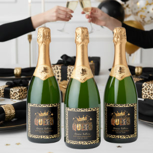 Fun Leopard Birthday Queen Fifty Birthday Sparkling Wine Label