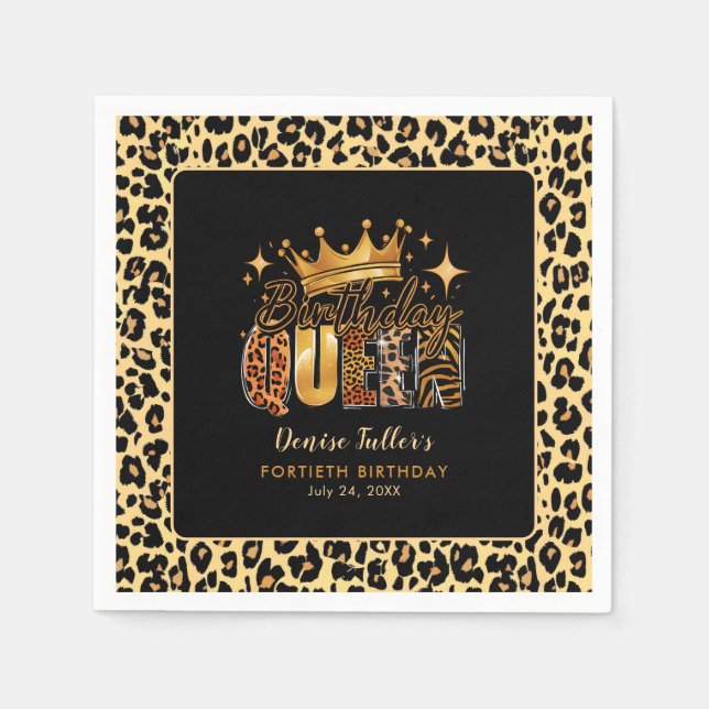 Fun Leopard Birthday Queen Forty Birthday Napkin (Front)