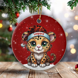 Fun Leopard Red Sparkle Animal Print Lover 🐆🐈🐾 Ceramic Ornament