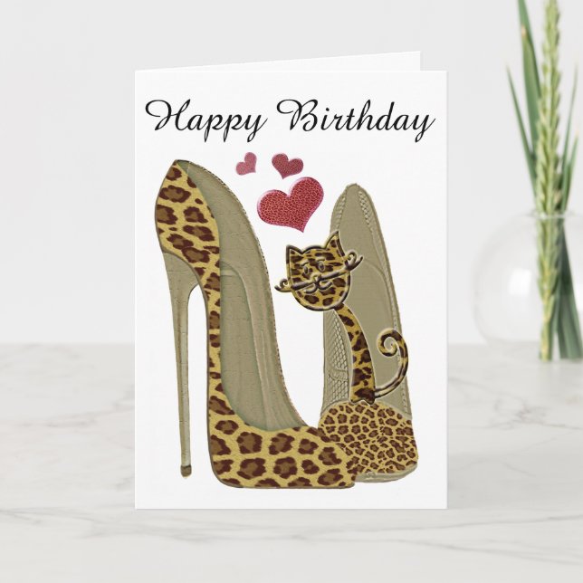 Fun Leopard Stiletto and Cat Card (Front)