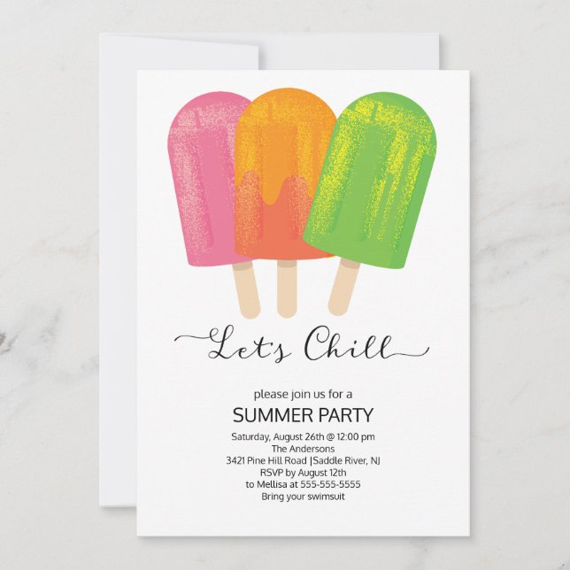 Fun Let's Chill Ice Pops Summer Party Invitation (Front)