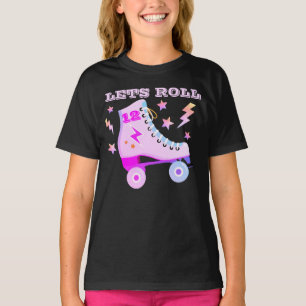 Fun Lets Roll Roller Skating Retro Neon Pink Age T-Shirt