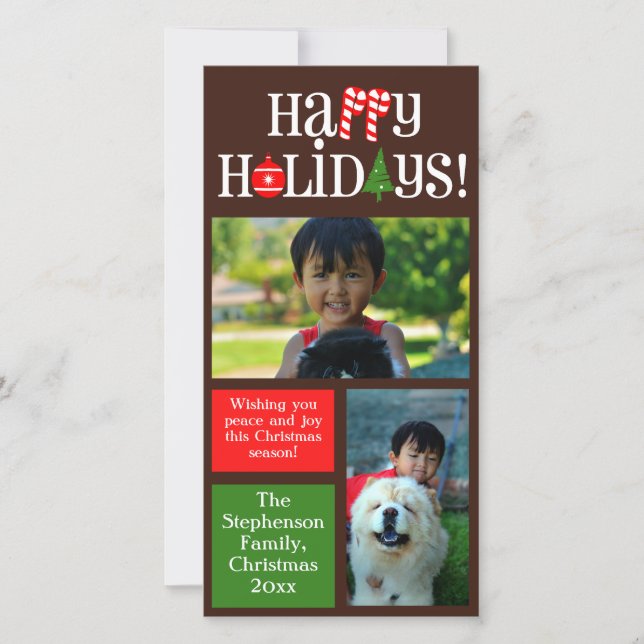 Fun Letter Icons Colour Blocks Holiday 2 Photos Card (Front)