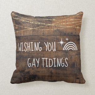 Fun LGBT Gay Tidings Holiday Rainbow Icon Throw Pillow