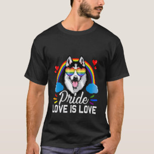 Fun Lgbt Pride Love Is Love Rainbow Siberian Husky T-Shirt