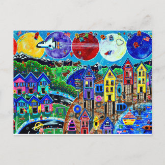 Fun Life Beach Space Shuttle Planets Ocean Kids Postcard