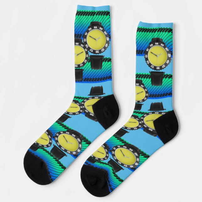 Fun Light Blue Watch Socks (Left)