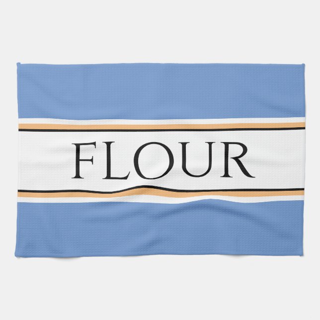 Fun Light Blue White Kitchen FLOUR Racing Stripes Towel (Horizontal)