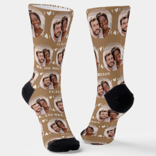 Fun Light Brown Newlyweds Photo Pattern Socks