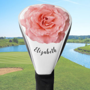 Fun light pink rose flower custom name ladies golf head cover