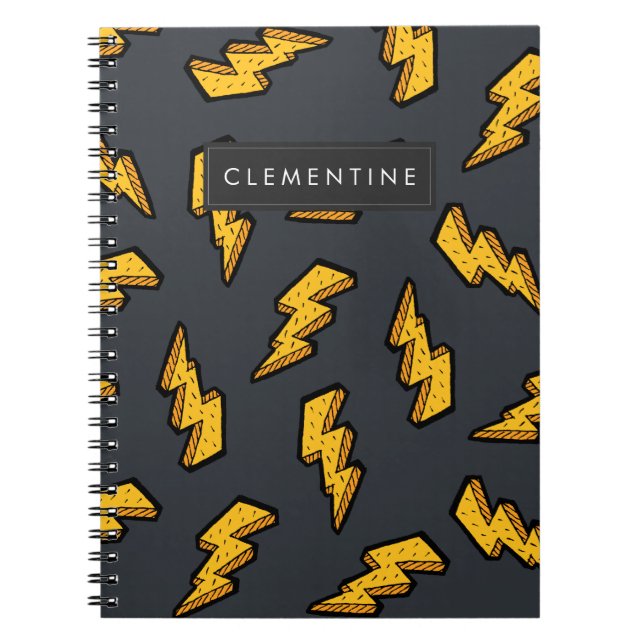 Fun Lightning Bolt Drawing Pattern | Add Your Name Notebook (Front)