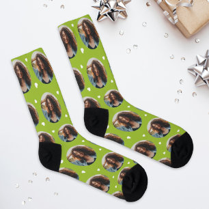 Fun Lime Green Custom Girlfriend Photo Heart Socks