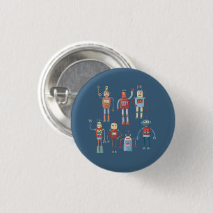 Fun Little 1950s Style Retro Robots 1 Inch Round Button