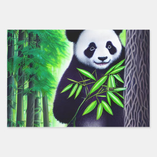 Fun Little Panda Bear Wrapping Paper Sheet