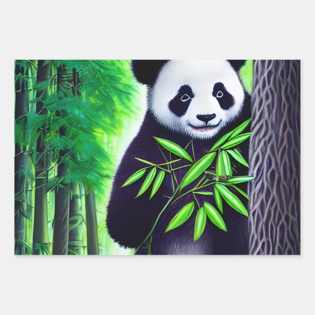 Fun Little Panda Bear Wrapping Paper Sheet (Front)
