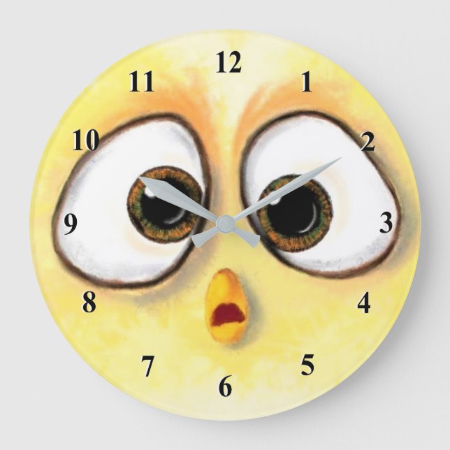 Fun Little Yellow Chicken Surprised Big Eyes  Large Clock (Front)