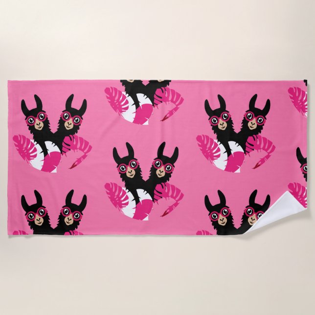 Fun Llama Alpaca Accessories Beach Towel (Front)