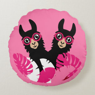Fun Llama Alpaca Accessories Round Pillow