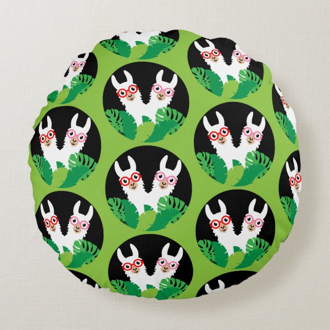 Fun Llama Alpaca Accessories Round Pillow (Front)